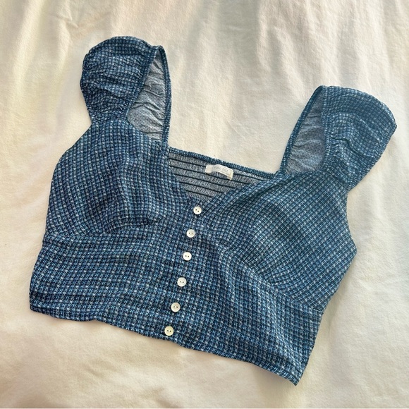FULL TILT Tillys Button Front Womens Blue and Black Plaid Small Crop Top - Picture 4 of 9